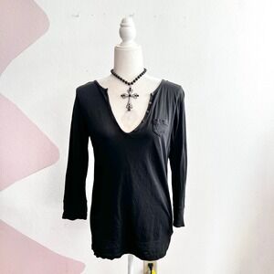 Vintage Y2K Womens Black Henley Top Bella Swan Elena Gilbert Size Medium